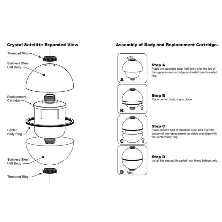 Rainshow'r Crystal Satellite Stainless Steel Dechlorinating Shower Filter diagram
